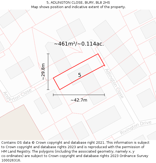 5, ADLINGTON CLOSE, BURY, BL8 2HS: Plot and title map