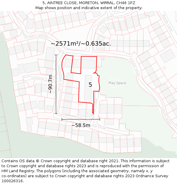 5, AINTREE CLOSE, MORETON, WIRRAL, CH46 1PZ: Plot and title map