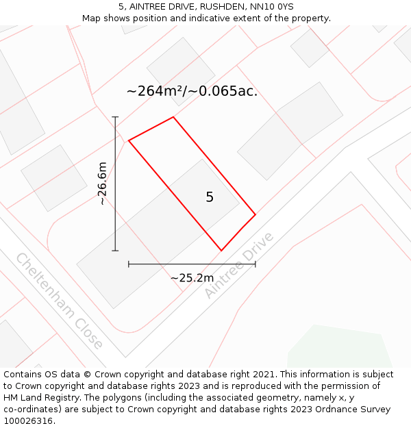 5, AINTREE DRIVE, RUSHDEN, NN10 0YS: Plot and title map