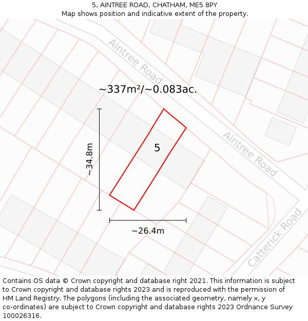 5, AINTREE ROAD, CHATHAM, ME5 8PY: Plot and title map