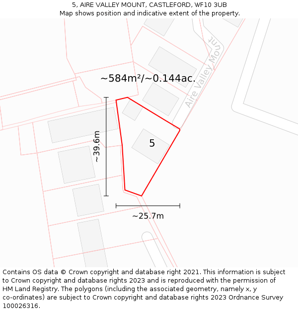 5, AIRE VALLEY MOUNT, CASTLEFORD, WF10 3UB: Plot and title map