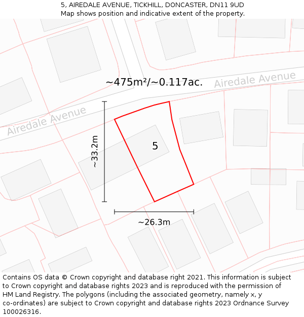 5, AIREDALE AVENUE, TICKHILL, DONCASTER, DN11 9UD: Plot and title map