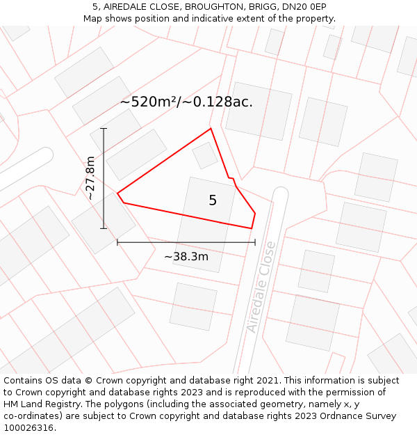 5, AIREDALE CLOSE, BROUGHTON, BRIGG, DN20 0EP: Plot and title map
