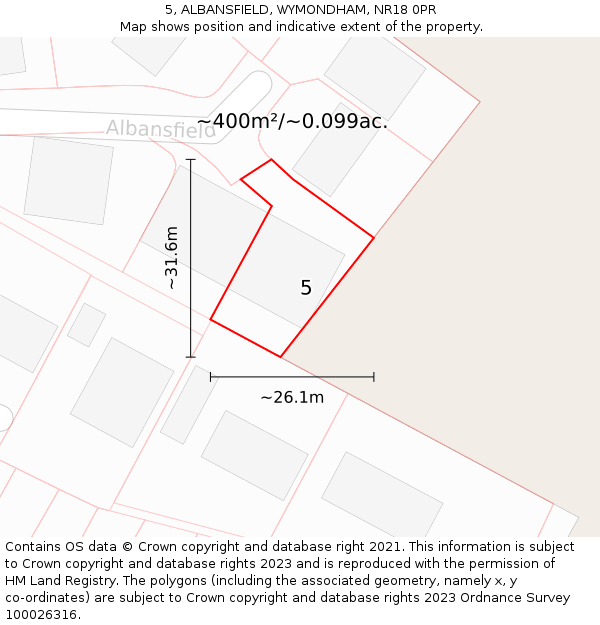 5, ALBANSFIELD, WYMONDHAM, NR18 0PR: Plot and title map