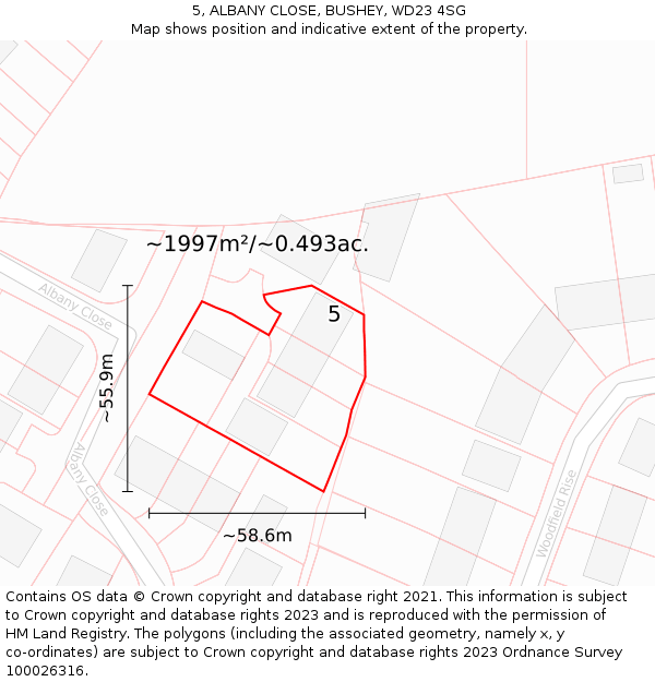 5, ALBANY CLOSE, BUSHEY, WD23 4SG: Plot and title map