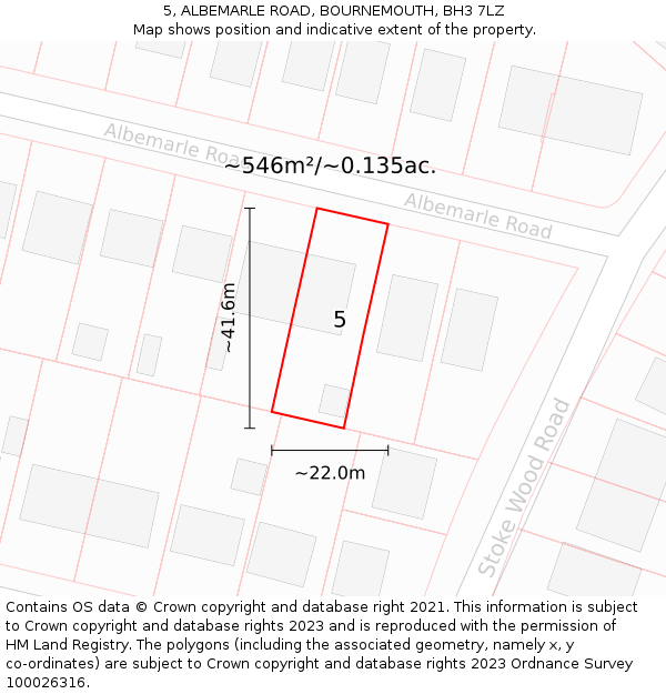5, ALBEMARLE ROAD, BOURNEMOUTH, BH3 7LZ: Plot and title map