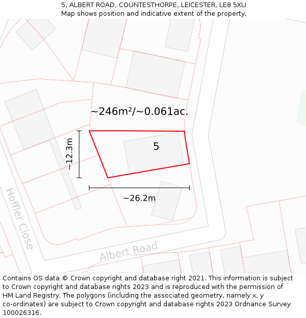 5, ALBERT ROAD, COUNTESTHORPE, LEICESTER, LE8 5XU: Plot and title map
