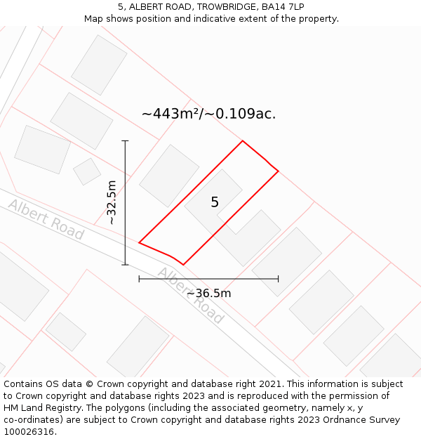 5, ALBERT ROAD, TROWBRIDGE, BA14 7LP: Plot and title map