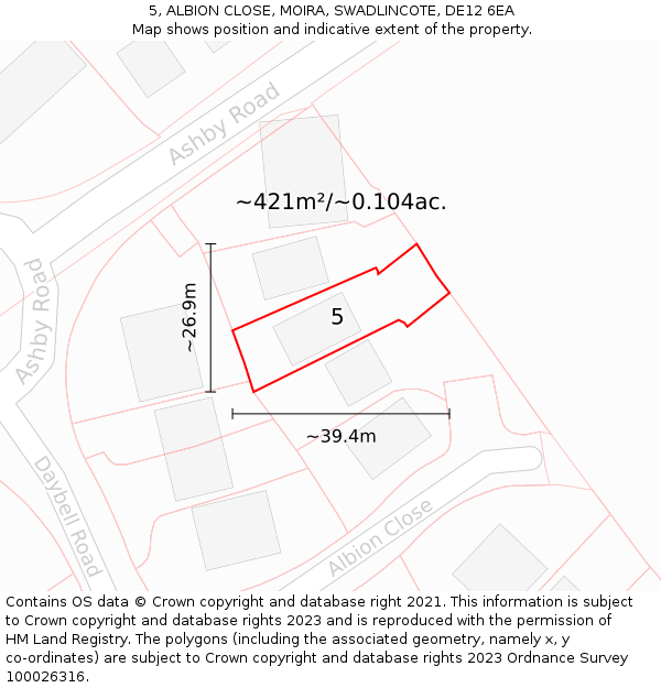 5, ALBION CLOSE, MOIRA, SWADLINCOTE, DE12 6EA: Plot and title map