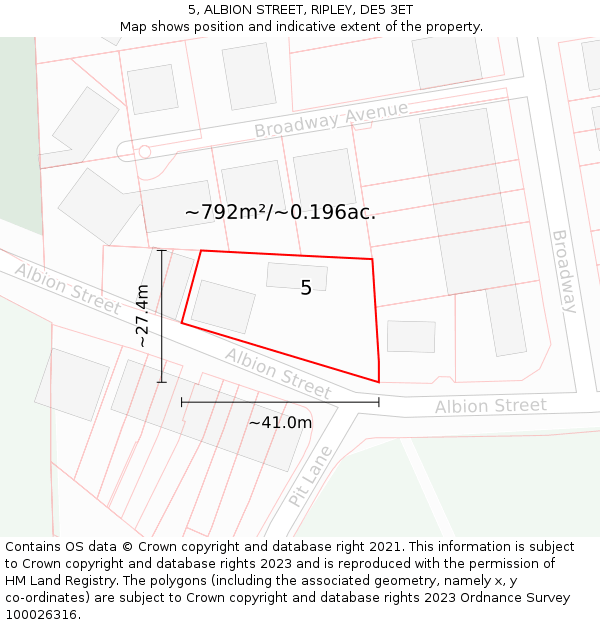 5, ALBION STREET, RIPLEY, DE5 3ET: Plot and title map