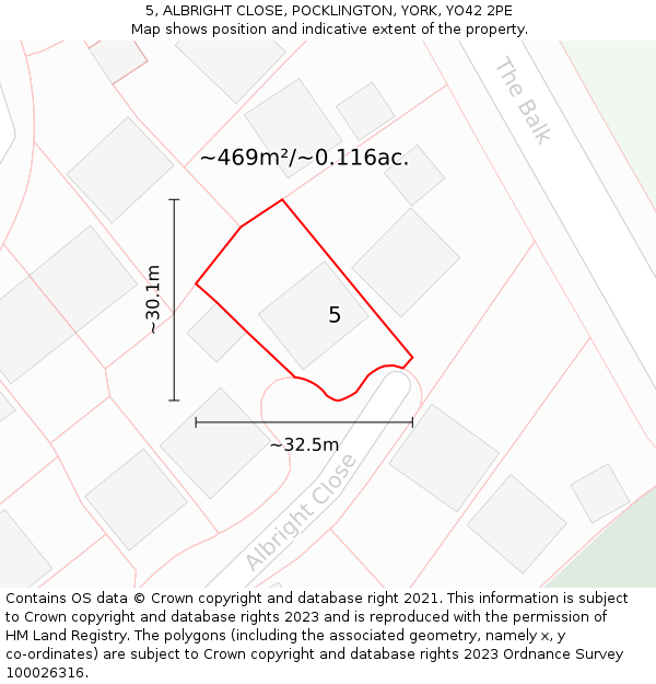 5, ALBRIGHT CLOSE, POCKLINGTON, YORK, YO42 2PE: Plot and title map