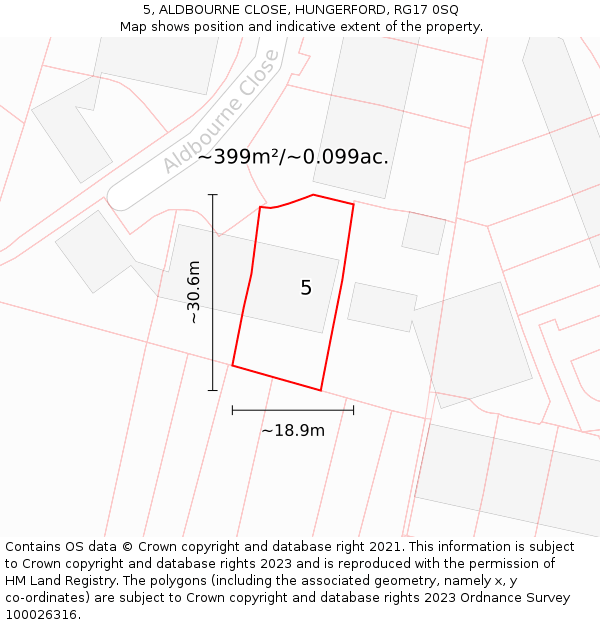 5, ALDBOURNE CLOSE, HUNGERFORD, RG17 0SQ: Plot and title map