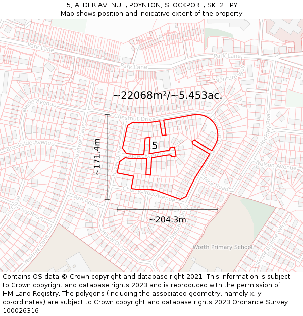 5, ALDER AVENUE, POYNTON, STOCKPORT, SK12 1PY: Plot and title map