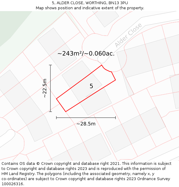 5, ALDER CLOSE, WORTHING, BN13 3PU: Plot and title map