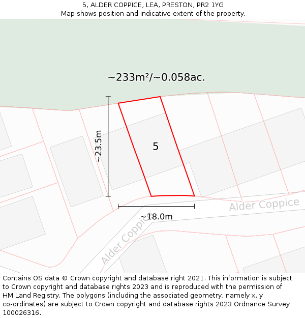 5, ALDER COPPICE, LEA, PRESTON, PR2 1YG: Plot and title map