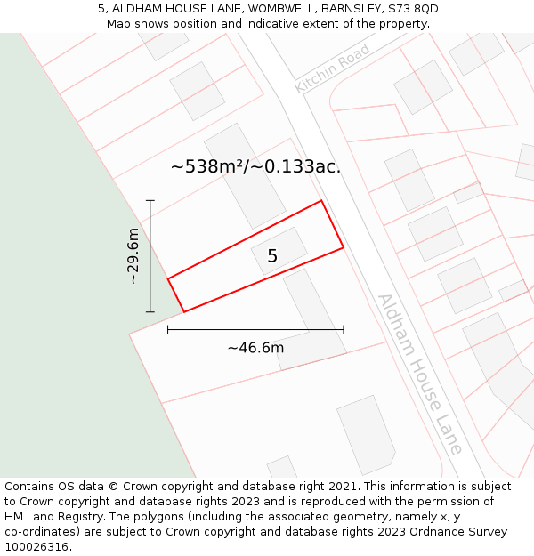 5, ALDHAM HOUSE LANE, WOMBWELL, BARNSLEY, S73 8QD: Plot and title map