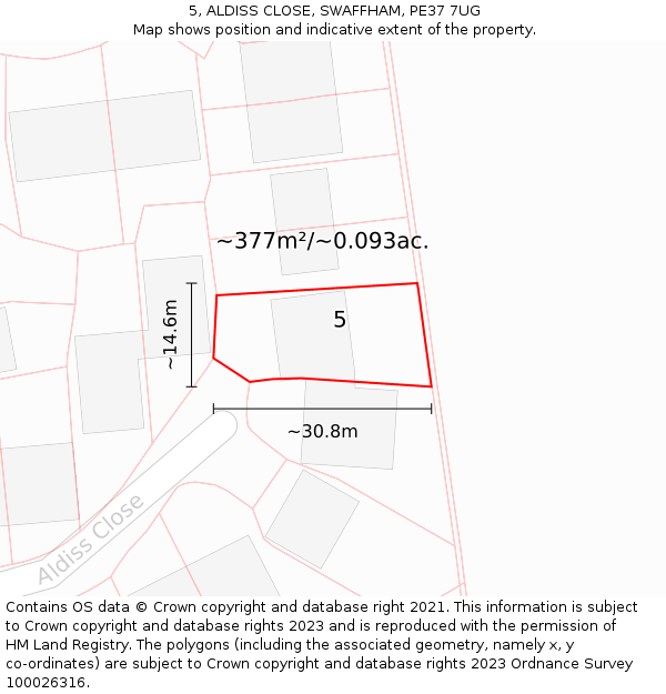 5, ALDISS CLOSE, SWAFFHAM, PE37 7UG: Plot and title map