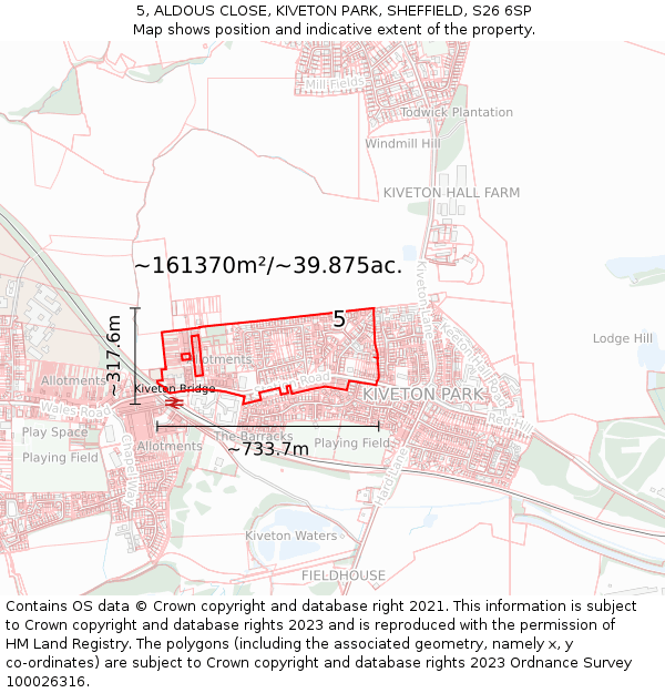 5, ALDOUS CLOSE, KIVETON PARK, SHEFFIELD, S26 6SP: Plot and title map