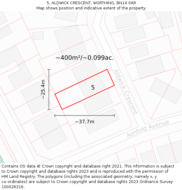 5, ALDWICK CRESCENT, WORTHING, BN14 0AR: Plot and title map