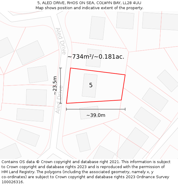 5, ALED DRIVE, RHOS ON SEA, COLWYN BAY, LL28 4UU: Plot and title map