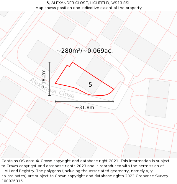 5, ALEXANDER CLOSE, LICHFIELD, WS13 8SH: Plot and title map