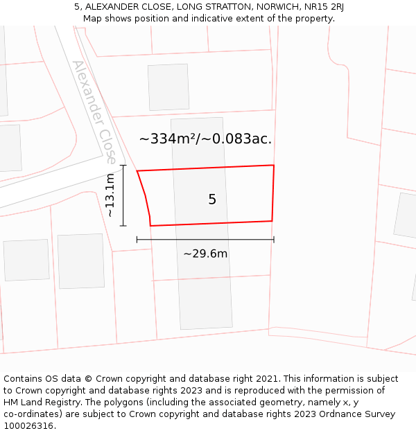 5, ALEXANDER CLOSE, LONG STRATTON, NORWICH, NR15 2RJ: Plot and title map
