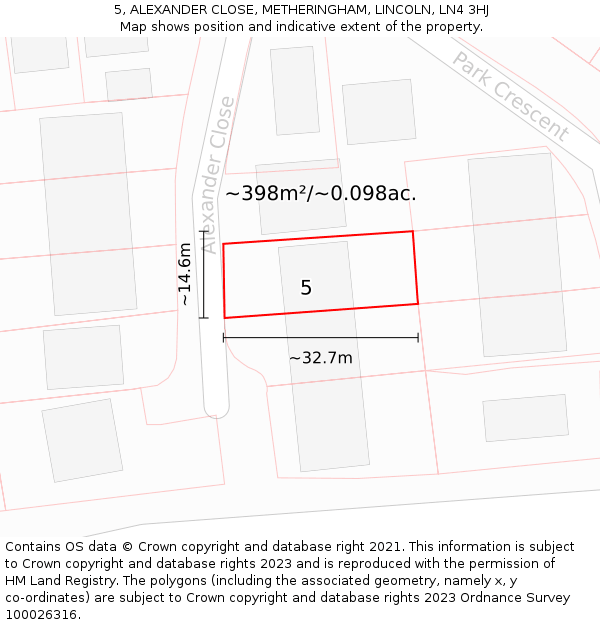 5, ALEXANDER CLOSE, METHERINGHAM, LINCOLN, LN4 3HJ: Plot and title map