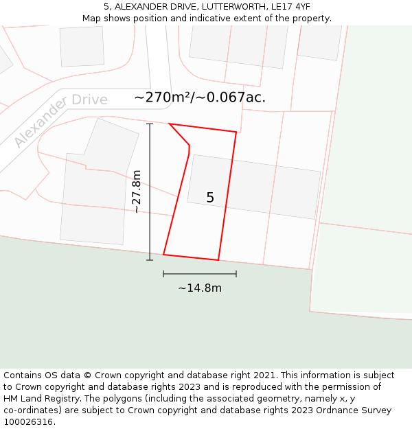 5, ALEXANDER DRIVE, LUTTERWORTH, LE17 4YF: Plot and title map