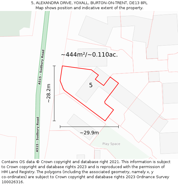 5, ALEXANDRA DRIVE, YOXALL, BURTON-ON-TRENT, DE13 8PL: Plot and title map
