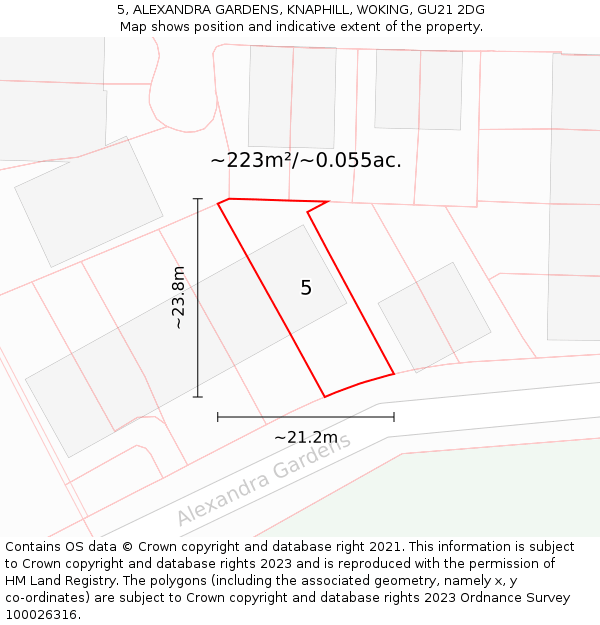 5, ALEXANDRA GARDENS, KNAPHILL, WOKING, GU21 2DG: Plot and title map
