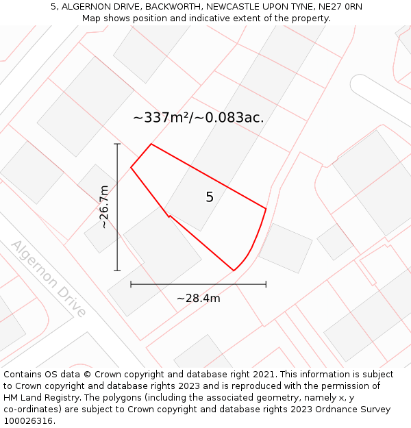 5, ALGERNON DRIVE, BACKWORTH, NEWCASTLE UPON TYNE, NE27 0RN: Plot and title map