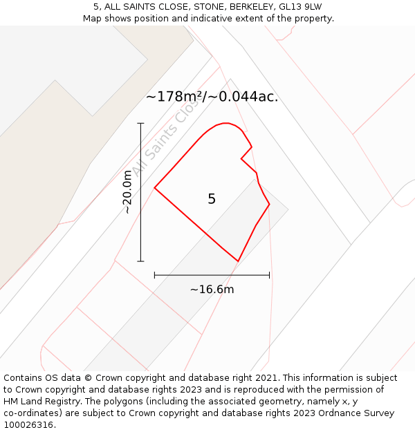 5, ALL SAINTS CLOSE, STONE, BERKELEY, GL13 9LW: Plot and title map