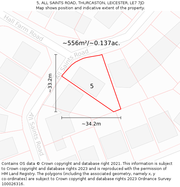 5, ALL SAINTS ROAD, THURCASTON, LEICESTER, LE7 7JD: Plot and title map