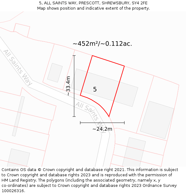 5, ALL SAINTS WAY, PRESCOTT, SHREWSBURY, SY4 2FE: Plot and title map
