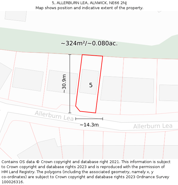 5, ALLERBURN LEA, ALNWICK, NE66 2NJ: Plot and title map