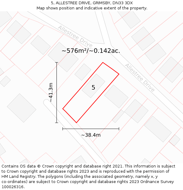 5, ALLESTREE DRIVE, GRIMSBY, DN33 3DX: Plot and title map