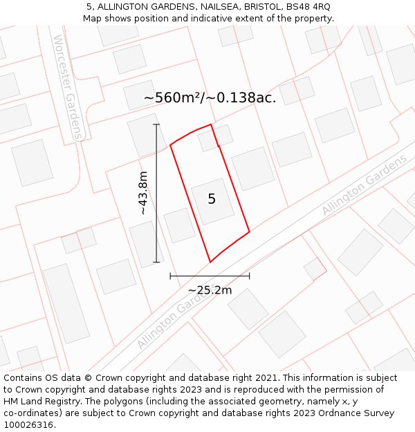 5, ALLINGTON GARDENS, NAILSEA, BRISTOL, BS48 4RQ: Plot and title map