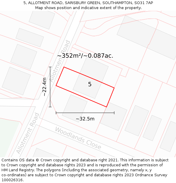5, ALLOTMENT ROAD, SARISBURY GREEN, SOUTHAMPTON, SO31 7AP: Plot and title map