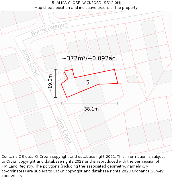 5, ALMA CLOSE, WICKFORD, SS12 0HJ: Plot and title map
