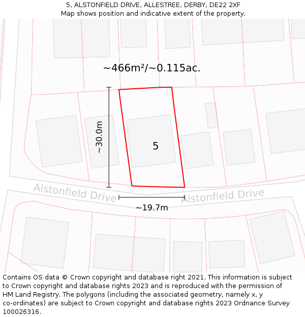 5, ALSTONFIELD DRIVE, ALLESTREE, DERBY, DE22 2XF: Plot and title map