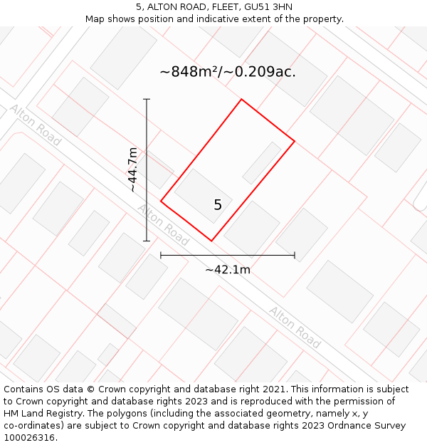 5, ALTON ROAD, FLEET, GU51 3HN: Plot and title map