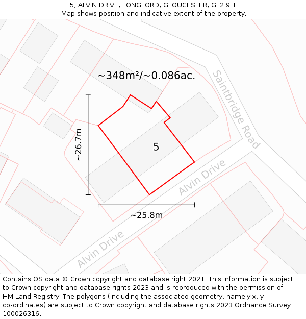 5, ALVIN DRIVE, LONGFORD, GLOUCESTER, GL2 9FL: Plot and title map