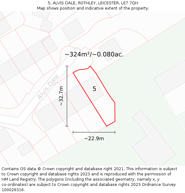 5, ALVIS DALE, ROTHLEY, LEICESTER, LE7 7QH: Plot and title map