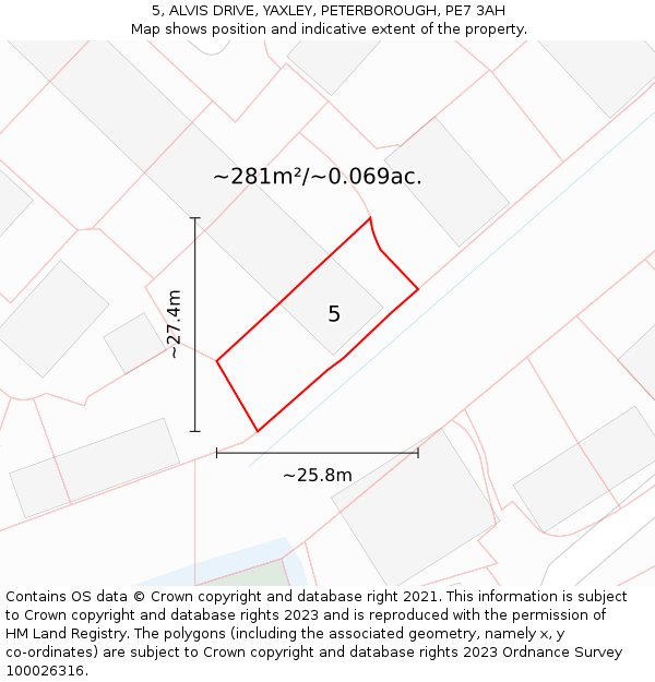5, ALVIS DRIVE, YAXLEY, PETERBOROUGH, PE7 3AH: Plot and title map