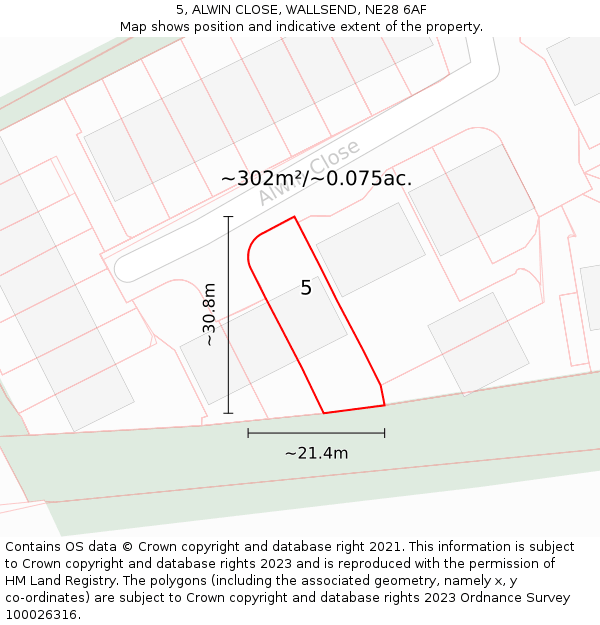 5, ALWIN CLOSE, WALLSEND, NE28 6AF: Plot and title map