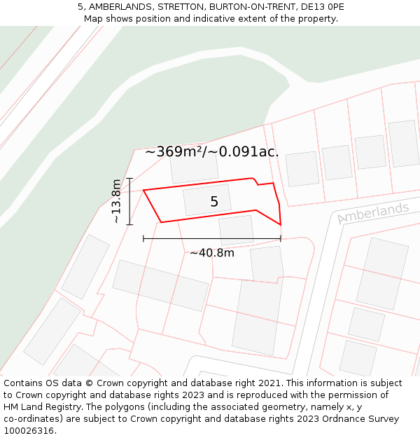 5, AMBERLANDS, STRETTON, BURTON-ON-TRENT, DE13 0PE: Plot and title map