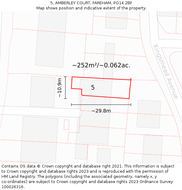 5, AMBERLEY COURT, FAREHAM, PO14 2BF: Plot and title map