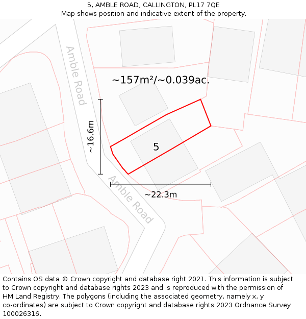 5, AMBLE ROAD, CALLINGTON, PL17 7QE: Plot and title map