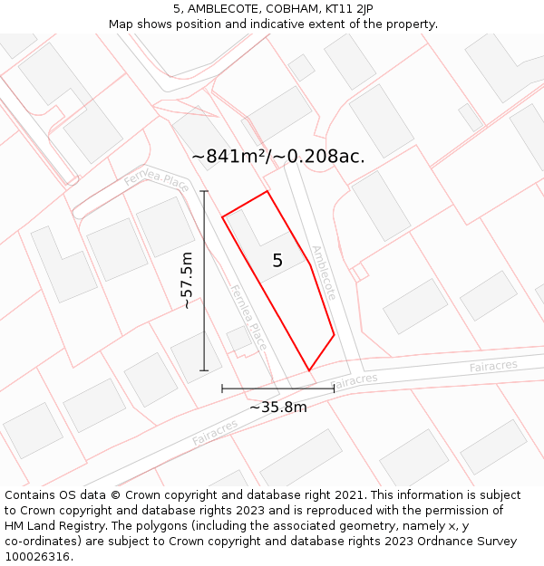 5, AMBLECOTE, COBHAM, KT11 2JP: Plot and title map