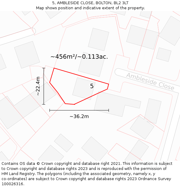 5, AMBLESIDE CLOSE, BOLTON, BL2 3LT: Plot and title map